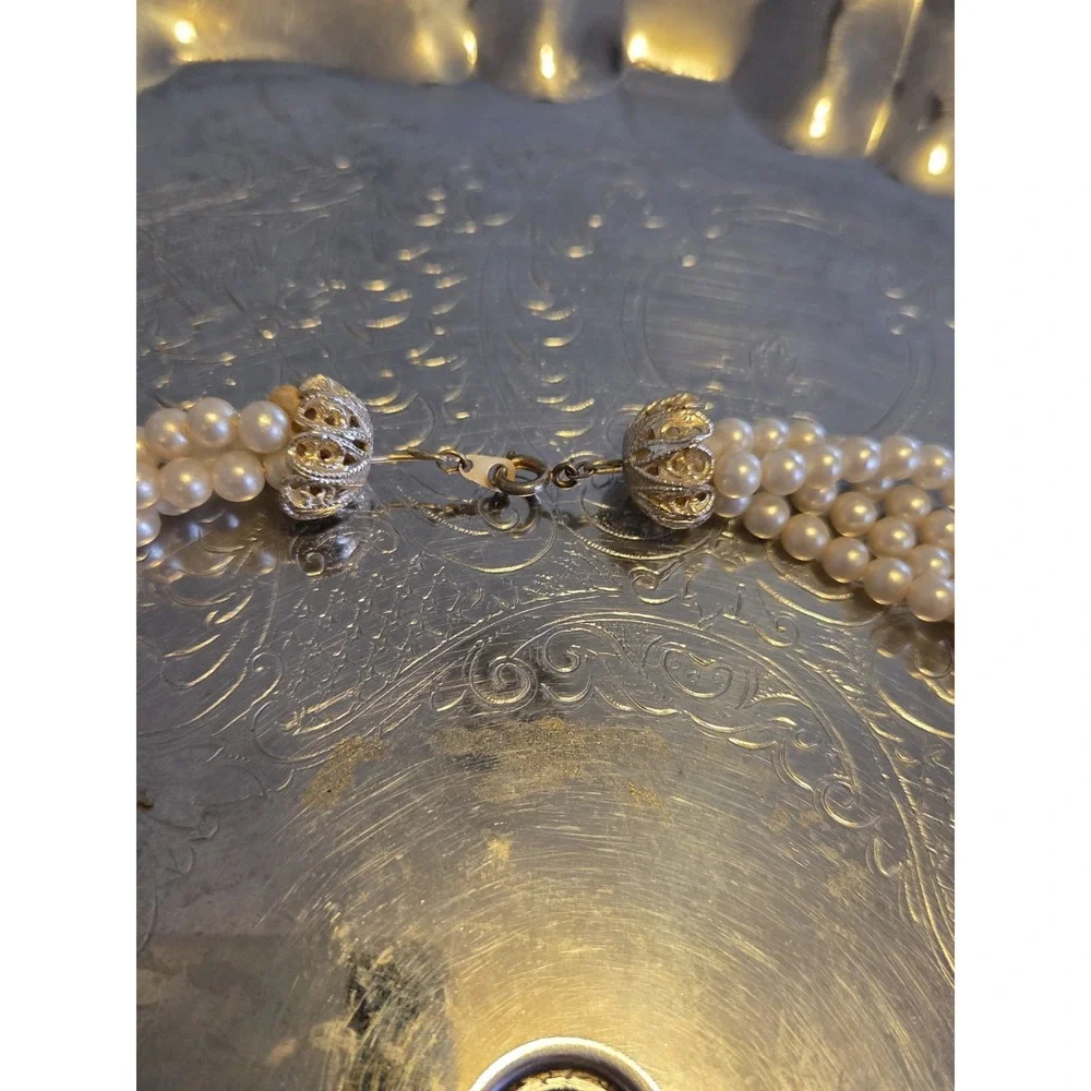Vintage Four Strand Of Pearls With Silver Clasp
